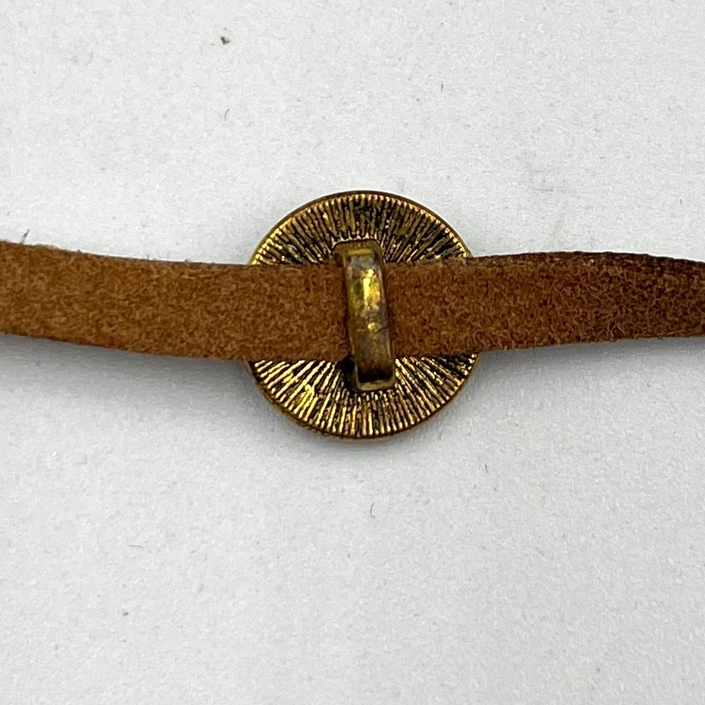 Vintage Boho Brown Faux Leather Choker Necklace Turquoise Stone Gold Tone 80s - Picture 6 of 9